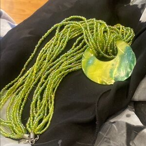Green Beaded Necklace with Pendant